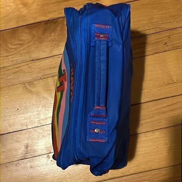 Trafalgar Backpack Shoulder Bag Vintage 80's Rainbow Blue Travel Bag w Small Bag - Picture 5 of 9